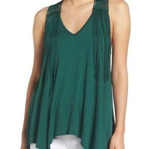 Ella Moss Green V-Neck Fringe Tank